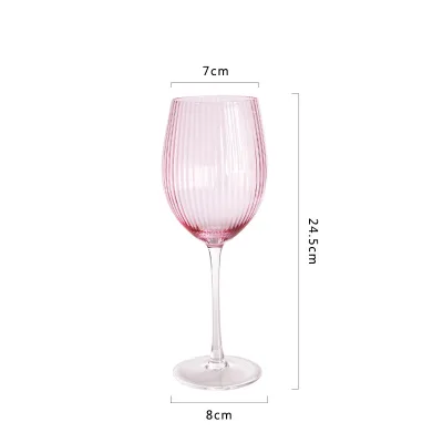 Factory Price Hot Selling 145/600ml Glass Barware Pink Whiskey Glasses Vertical Stripes Ribbed Goblet Wine Champagne Glasses Cup