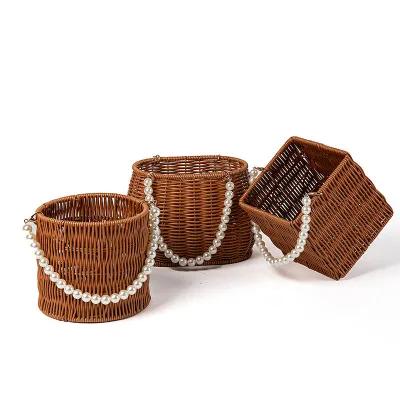 JAYWOOD New Creative Fashion Flower Basket Pearl Handle Flower Bouquet Basket