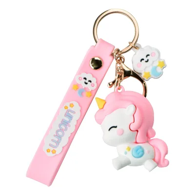 Soft Pvc Keyring Accessories Lovely 3D unicorn Rubber Plastic Keychain Bag Charm