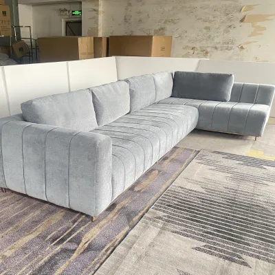 Piano Key Sky Blue L-Shaped Grand Size Modular Fabric Living Room Sofa for Hotel & Mall Use