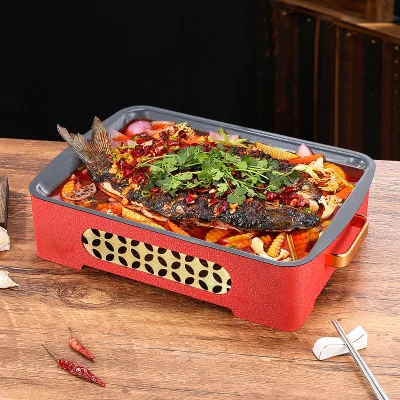 Commercial Restaurant Stainless Steel Grilled Fish Plate Non-Stick Cast Iron Bottom Rectangular Shape Durable Eco-Friendly