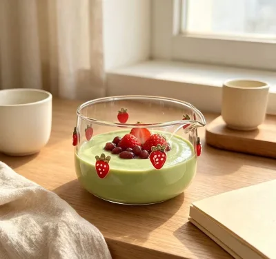 Wholesale Custom 3D Fruit Decor Glass Bowl with Pour Spout Small Glass Milk Jug Coffee Shop Household Breakfast Kitchen Use