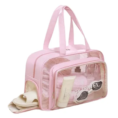 New Nordic Design Cube Shape Dry and Wet Separate Makeup and Toiletry Storage Bag Large Capacity Waterproof PU Portable Handbag