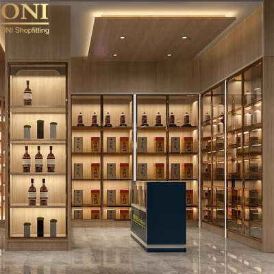 ONI Shopfitting High End Custom Floor Retail Store Market Display Stand High-quality Fashion Square Glass Wine Cabinet