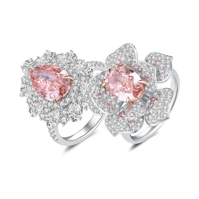 Abiding Custom Deluxe Cluster Dazzling Pink Diamond Ring Flower Pink Lab Grown Diamond 18K Au750 White Gold Queen Dinner Ring