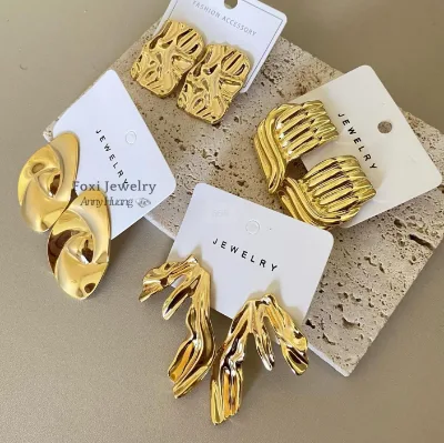 Luxury Fashion Personality 18k Gold Plated 925 Sterling Silver Square Texture Temperament Stud Earrings Wholesale