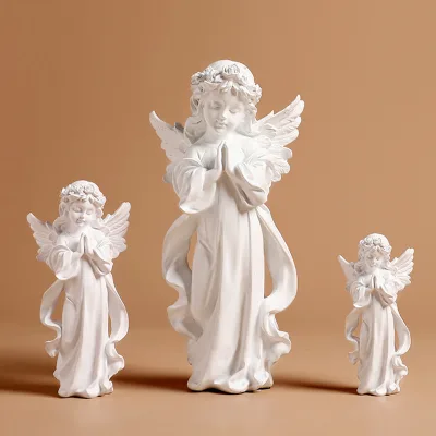 Resin Praying Angel Statue Guardian Cherub Figurine 3 Sizes Religious Table Ornament Home Decor Wedding Baptism Memorial Gift