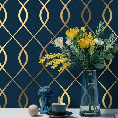Best Quality Tapete Living Room Modern Geometric Design Metallic PVC Wallpaper for Bedroom Wall Decoration Mould-Proof