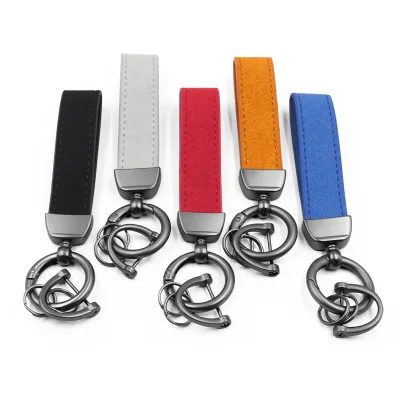 Leather Keychain Luxury Custom Logo Lanyard Wrist Strap Colorful Plain Genuine Pu Tooled Leather Keychain