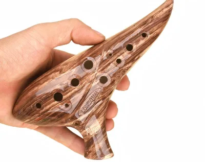 Factory Custom Wood Grain 12 Holes Alto C Resin Ocarina Student Starter Music Ocarina with Accessories Copy Wood ABS Resin
