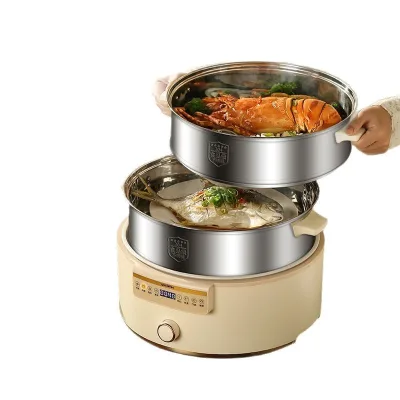 Customized Household Electric Cooker Steaming Boiling Stewing Multi-Functional Multi-Layer Steam Pot Timer Insulation 1800W