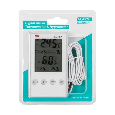 AL-5A Multi Functional Large Screen Display Indoor/Outdoor Thermometer,Indoor Hygrometer with Sound and Light Alarm Function
