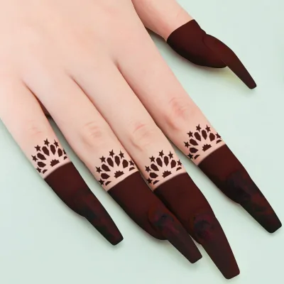 Customized Waterproof Reusable Temporary Diy Tattoos Stencil Half Nail Henan Template Sticker Henna Finger Tattoo Template