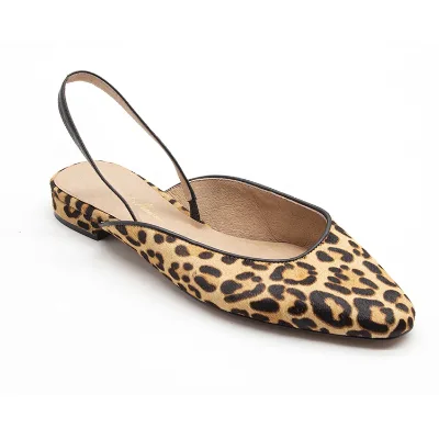 Women's Leopard Print Slingback Mules Sandals Low Heel Breathable Straps Mules with Round Toe for Summer and Autumn