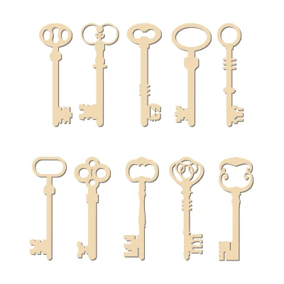 Laser Cutting Key Shape Wood Craft for Scrapbooking Decoration Love Europe Christmas Wood Crucifix Folk Art Wood Color