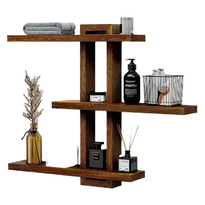 Rustic Wood Shelves Three Tiers Wall Mounted Wood Rack for Pots and Planters