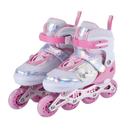 Wholesale Inline Roller Skates with Four Full Flashing Wheels Children's Skates Boys and Girls Adjustable Size