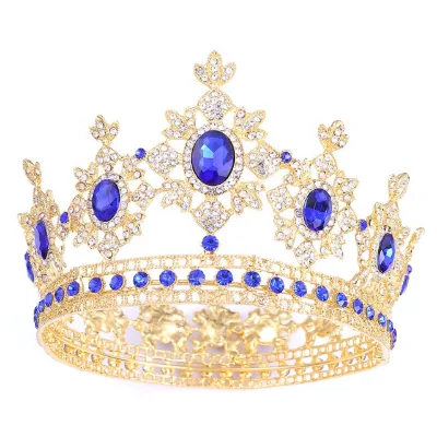 Wholesale Gold Plated Prom Wedding Birthday Pageant Tiara Full Round Religion Crystal Diamond Coral Crowns
