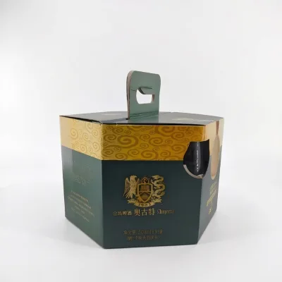 Custom Printed Recyclable Hexagonal Corrugated Cardboard Beer Carry Packaging Boxes with Handle and Window