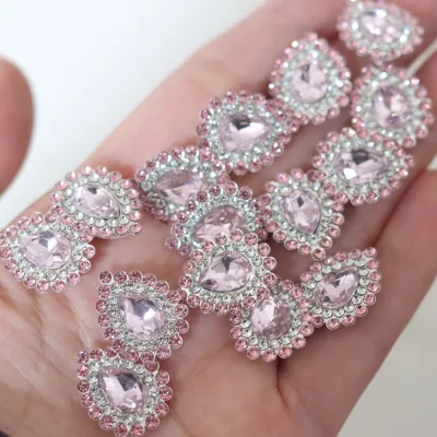 Light pink Silver Teardrop-shaped Flower Hand-sewn Stones DIY Handcrafted Bow Clothes and Skirts Decorated Button
