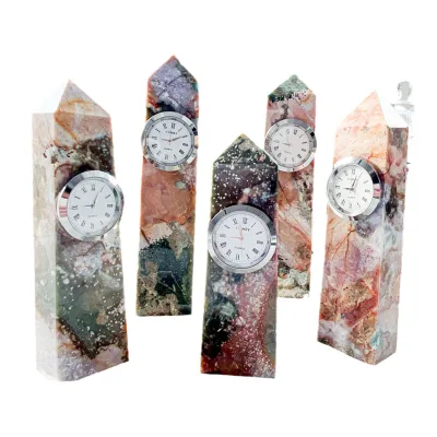 Handmade Natural Crystal Healing Stone Tower Timepiece Crystal Desk Clock for Home Decoration