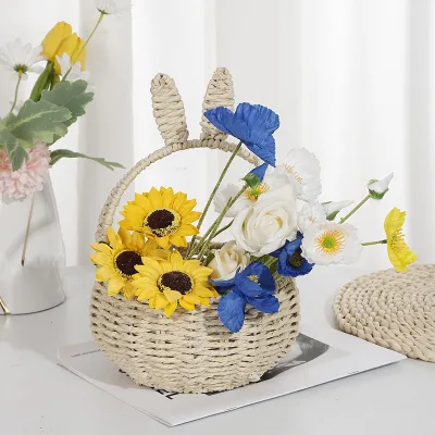 Rabbit Paper Rope Gardening Lesson Handmade Flower Creative Hand-Woven Flower Basket