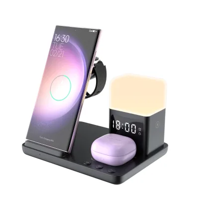 Custom Logo 3-in-1 Wireless Charger Stand for Phone Watch Headphone with Night Light