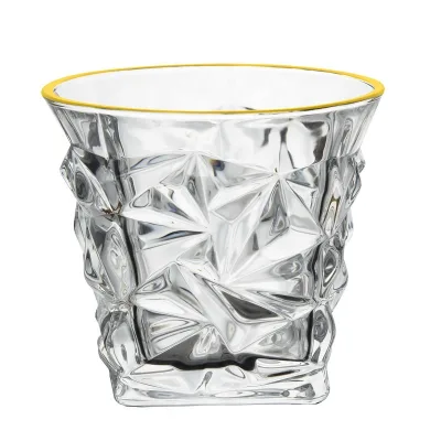 300ML Gold Rim Whiskey Glass Engraving Clear Glass Whiskey Tumbler Cup in Bulk