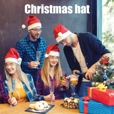 Custom Logo Classic Red White Short Plush Santa Hat Velvet Xmas Party Holiday Decorations