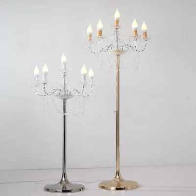 Wholesale Led Acrylic Lamp Golden Candle Chandelier Wedding Table Led Light With Stand