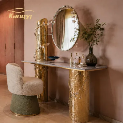 Sculpture Floral Vanity Set with Oval Mirror