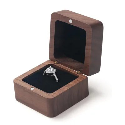 Customized Vintage Wood Ring Box Ring Holder Wood Gift Box with Single Slot Wooden Wedding Ring Boxes