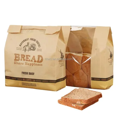 Custom Bread Homemade Food Packaging With Clear Window Brown Kraft Paper Reusable Storage Bags