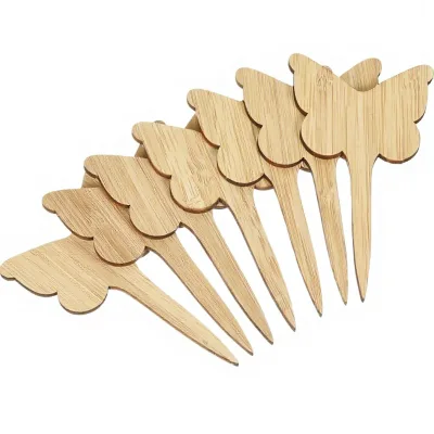 Natural Bamboo Plant Labels Butterfly Shape Uncoated Marker Tags for Outdoor Indoor Garden for Plants