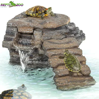 REPTIZOO OEM Logo 120GPH Turtle Filter Water Clean Resin Basking Platform with Detachable Bridge for Climbing Ramps and Diving