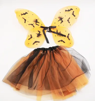 Eye-Catching Ghost Themed Halloween Costume Set with Animal Wing Tulle Tutu Skirt for Child Themed Parties Cos-haolan Handmade