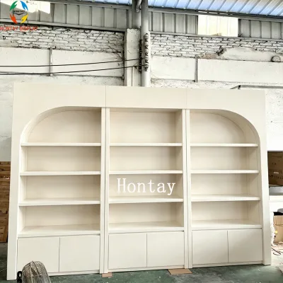 Modern White LED Lit Arched Display Shelf with Multi-layer Open Shelving for Eco-Friendly Heavy Duty Retail Use Boutique Stores