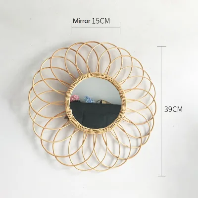 Morocco Wood Bead Grass Woven Mirror Living Room Sofa Background Wall Porch Bed Wall Decoration Home Stay Hanging Decorations