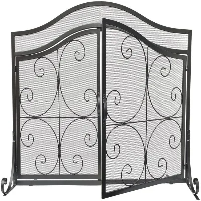 Newest Fireplace Screen 2 Panel Wrought Iron Large Screen Outdoor Metal Decorative Mesh Cover