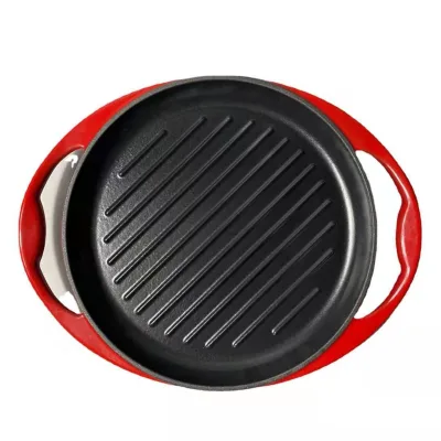 Cast Iron Enamelled Skillet Enamelled Steak Skillet Round Pan with Two Ears Red Enamelled Skillet