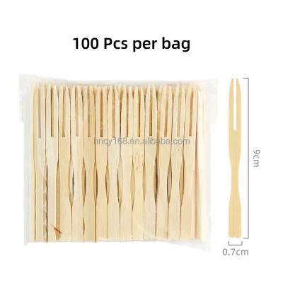 Gift Box Set Two Tooth Fruit Forks Disposable Two Claw Bamboo Fork