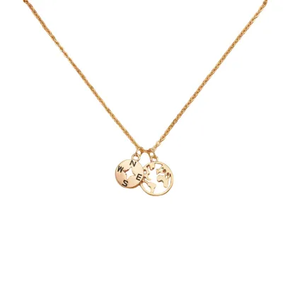 Trend Brass 18K Gold Plated Rope Chain Compass World Map Pendant Necklace Gift for Friends