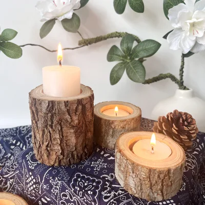 Wooden Candle Holder Holder Ornament Natural Original Wood Candle Base Desktop Decoration