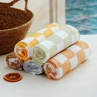 Fashion Check 100% Cotton Baby Crinkle Blanket Breathable Lightweight Newborn Swaddle Muslin Blanket Stroller Cover 80*80cm