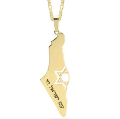 Customized Hebrew Letters Engraved Stainless Steel Necklace Personalized Magen David Israel Map Pendant Necklace
