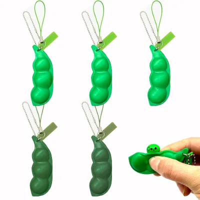 Creative Green Pea Pod Keychain Endless Squeeze Edamame Fun Stress Relief Small Decompression Toy