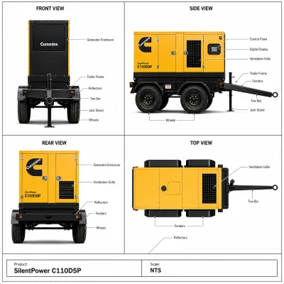 EAC EPA CE ISO9001 UKCA ROHS Powered by Cummins 4BT3.9-G2 Stamford Super Silent 40 Kva Generator Diesel 30 Kw Mobiler Trailer
