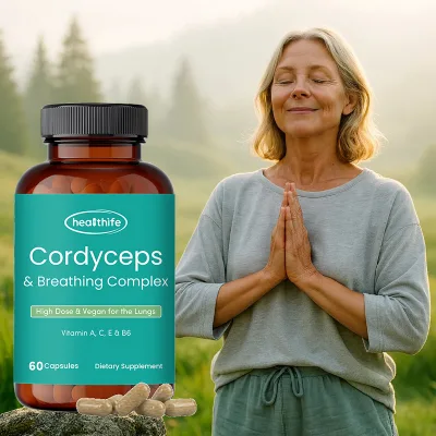 Healthife OEM Private Label Cordyceps Breathing Complex Supplement Cordyceps Vitamin Capsules With Vitamin Thyme