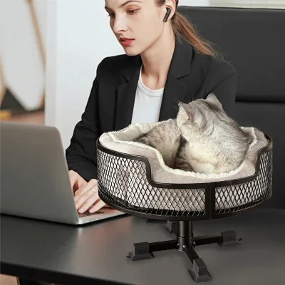 Solid Pattern Metal Elevated Cat Desk Bed with Thickened Donut Design Rubber Suction Feet Protected Desktop