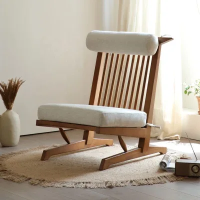 Spindle Back Solid Wood Lounge Chair Textured Fabric Bolster Sled Base Oatmeal Japandi for Living Room Reading Apartment
